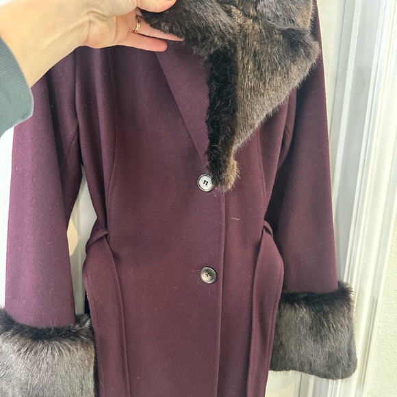 French Connection Belted Coat with Faux Fur Trim - Picture 3 of 8